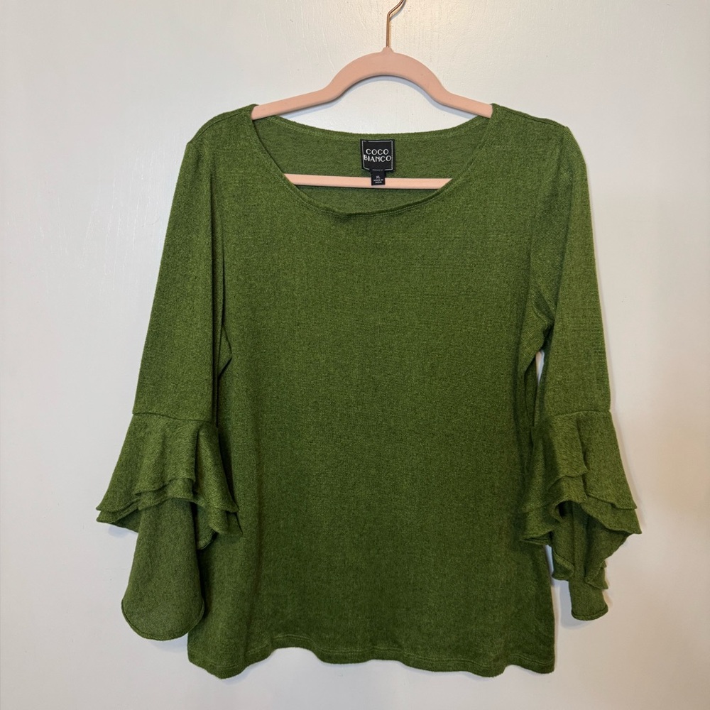 Coco Bianco Olive Ruffle Sleeve Blouse